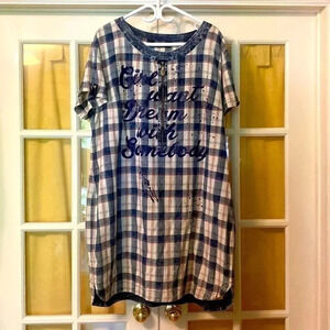 Plus size cotton summer dress 👗 Denim plaid style